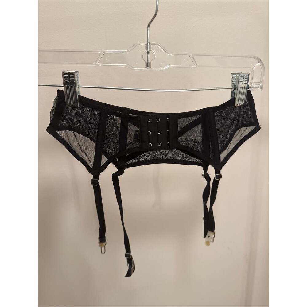 Victoria's Secret Black And Sparkly Navy Garter Belt Size Xtra Small - Picture 3 of 3